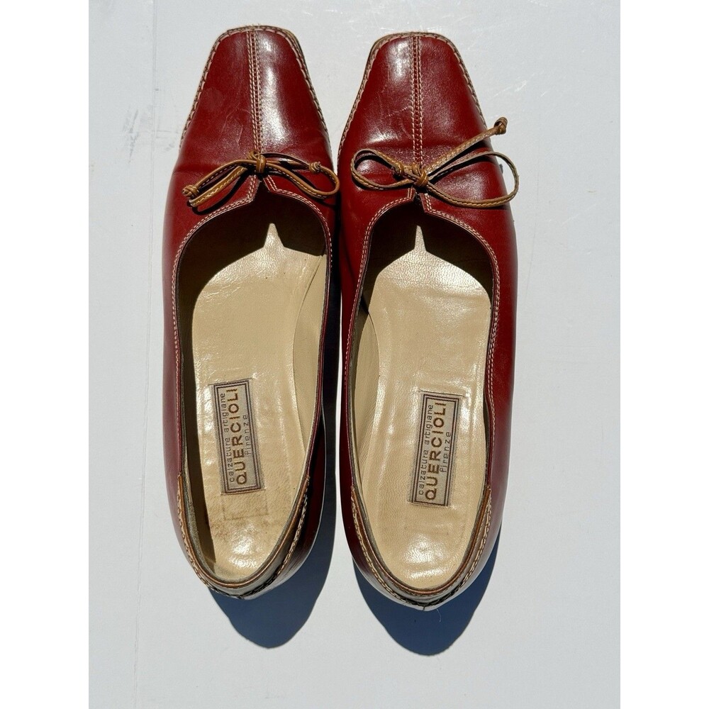 Quercioli Firenze Red Leather Artisan Mocasín Heels Shoes Women Size 7.5